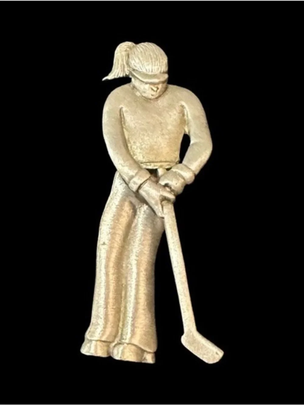Signed JJ Jonette Pewter Golf Swing Brooch With Articulated Upper Half Moves